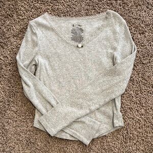 Art Class Gray Lace Trim Top